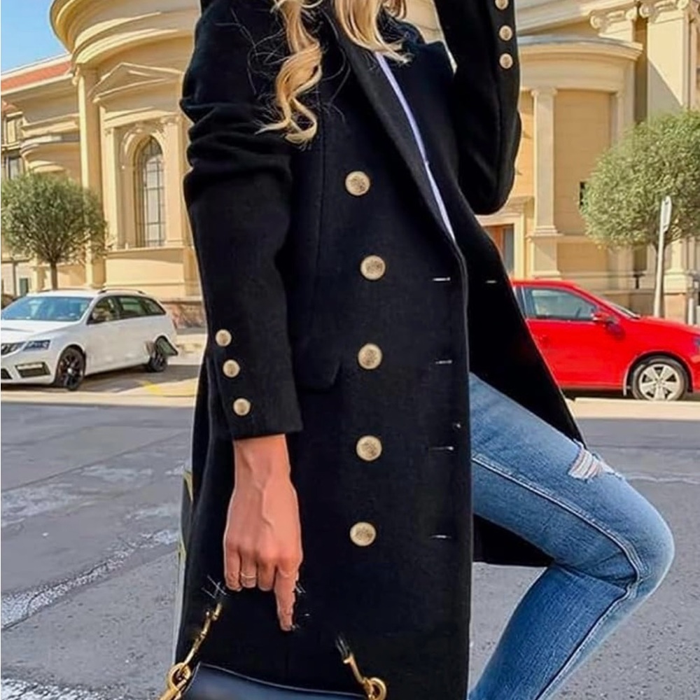 Stylish Black Coat with Gold Buttons